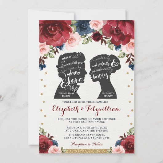 ブルゴーニュ海軍金ゴールドフローラジェーン結婚・オースティン 招待状 (正面)