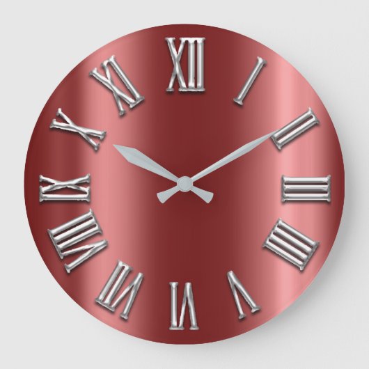 ブルゴーニュ灰色メタリック灰色シルバーローマ数字 ラージ壁時計 (正面)