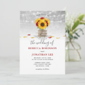 ブルゴーニュ灰色ローズヒマワリ素朴結婚ズ 招待状 (スタンド正面)