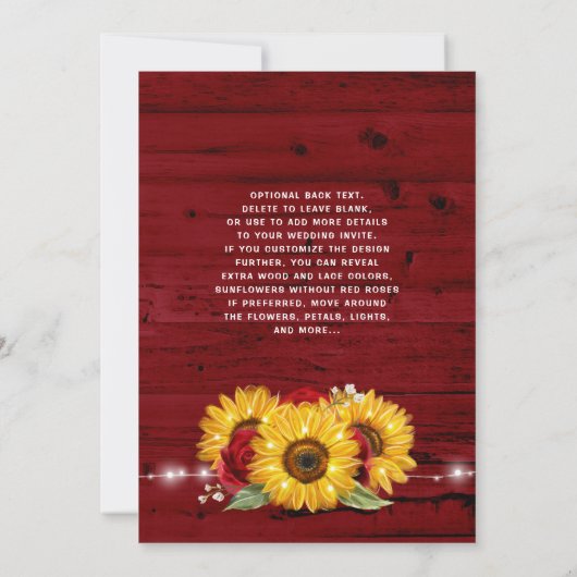 ブルゴーニュ灰色ローズヒマワリ素朴結婚ズ 招待状 (裏面)