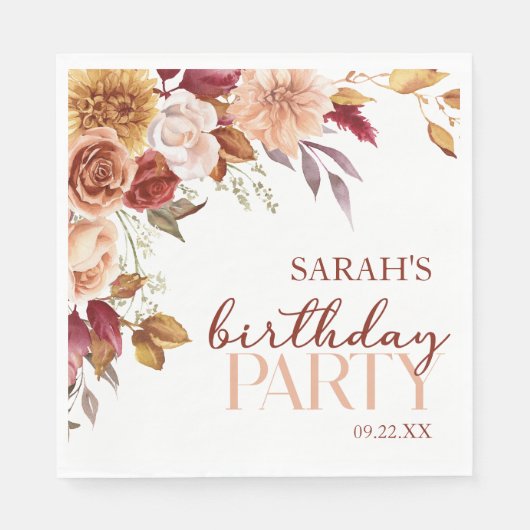 ブルゴーニュ焼けオレンジフローラ誕生会 スタンダードランチョンナプキン (正面)