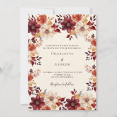 ブルゴーニュ焼けオレンジ秋フローララグジュアリー結婚ズ 招待状 (正面)