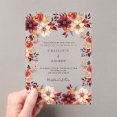 ブルゴーニュ焼けオレンジ秋澄んフローラ結婚ズ アクリル招待状 (インサイチュ (ポータブル))