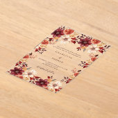 ブルゴーニュ焼けオレンジ秋澄んフローラ結婚ズ アクリル招待状 (レイダウン)