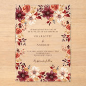 ブルゴーニュ焼けオレンジ秋澄んフローラ結婚ズ アクリル招待状 (正面)