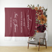ブルゴーニュ焼けオレンジ結婚錆フローラ背景 タペストリー (インサイチュ(横))
