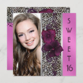ブルゴーニュ熱ピンクヒョウ写真Sweet sixteen 招待状 (正面/裏面)