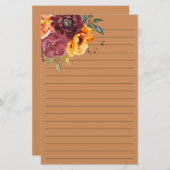 ブルゴーニュ燃えたオレンジ色の水の色のフローラ裏付きスタ 便箋 (正面/裏面)