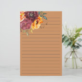 ブルゴーニュ燃えたオレンジ色の水の色のフローラ裏付きスタ 便箋 (スタンド正面)