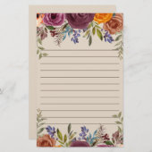 ブルゴーニュ燃えたオレンジ色の紫のフローラ並び 便箋 (正面/裏面)