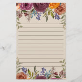 ブルゴーニュ燃えたオレンジ色の紫のフローラ並び 便箋 (正面)