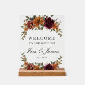 ブルゴーニュ燃えたオレンジ色の錆結婚フローラの歓迎 アクリルサイン (正面)