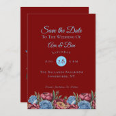 ブルゴーニュ牡丹とブルーバラデートを保存 招待状 (正面/裏面)