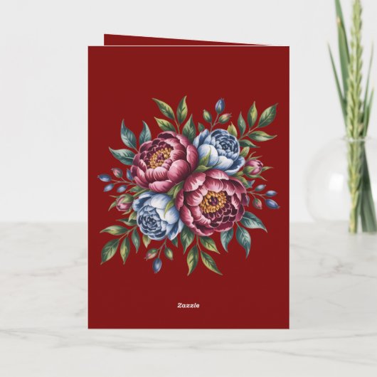 ブルゴーニュ牡丹とブルーバラ結婚の感謝 カード (裏面)