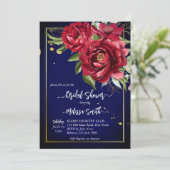 ブルゴーニュ牡丹王室のブルーフローラブライダルシャワー 招待状 (スタンド正面)