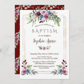 ブルゴーニュ王室のダスティブルーフラワーズガールバプテスマ 招待状 (正面/裏面)