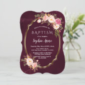 ブルゴーニュ王室のーピンクフローラ金ゴールドフレームガールバプテスマ 招待状 (スタンド正面)