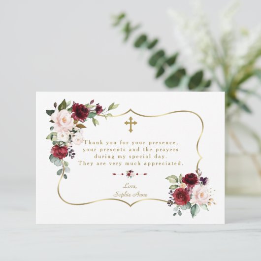 ブルゴーニュ王室のー花金ゴールドフレームガールバプテスマ サンキューカード (スタンド正面)