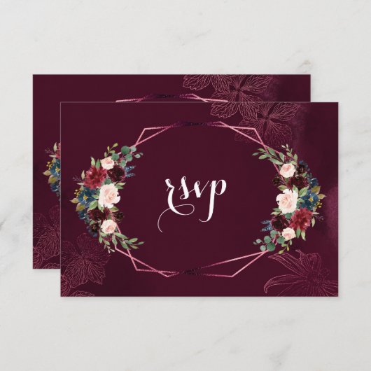 ブルゴーニュ王室のー赤面フローラ幾何学模様 出欠カード (正面/裏面)