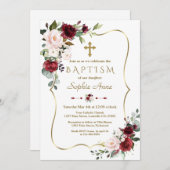 ブルゴーニュ王室のー赤面フローラ金ゴールドフレームバプテスマ 招待状 (正面/裏面)