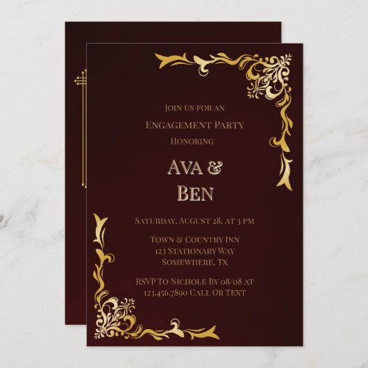 ブルゴーニュ王室のー金ゴールドフローリズ婚約パーティ 招待状 (正面/裏面)