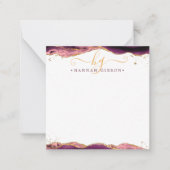 ブルゴーニュ瑪瑙のGeodeスクリプトモノグラム金ゴールドグリッター ノートカード (正面)