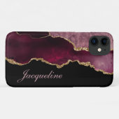 ブルゴーニュ瑪瑙ウォーターカラーモダン金ゴールドパーソナライズされた Case-Mate iPhoneケース (裏面(横))