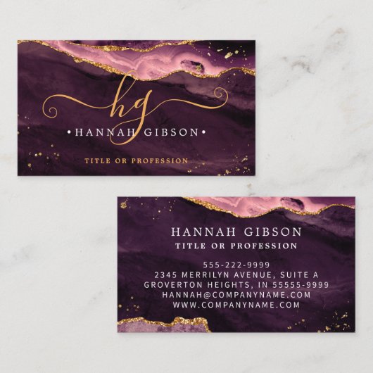 ブルゴーニュ瑪瑙スクリプトモノグラムフェイク金ゴールドグリッター 名刺 (正面/裏面)