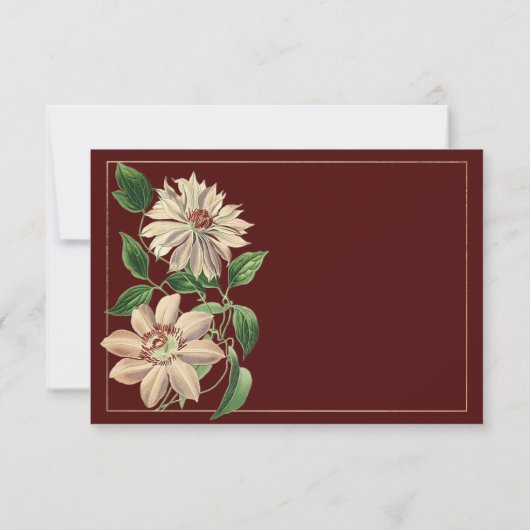 ブルゴーニュ白い緑のフローラの花嫁 招待状 (裏面)