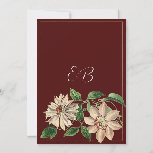 ブルゴーニュ白い緑のフローラ植物表の番号 招待状 (裏面)