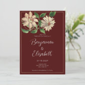 ブルゴーニュ白い緑のフローラ結婚の 招待状 (スタンド正面)