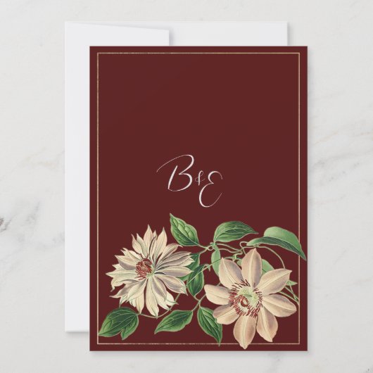 ブルゴーニュ白い緑のフローラ結婚の 招待状 (裏面)
