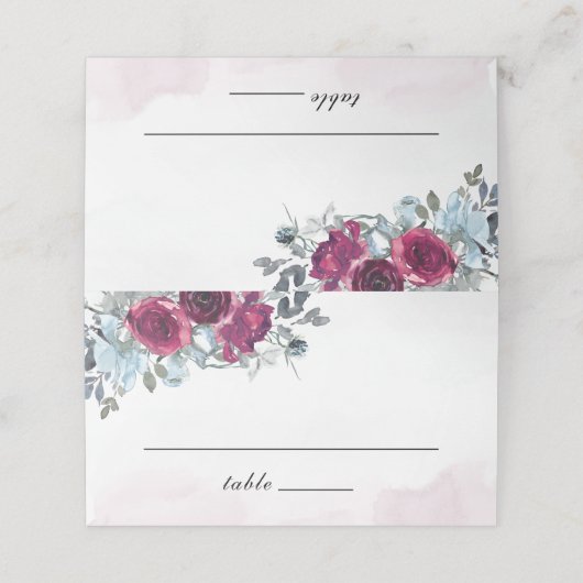 ブルゴーニュ白と青のバラ結婚ズ プレイスカード (外部開封)