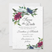 ブルゴーニュ白エレガント青結婚フローラ セーブザデート (正面)