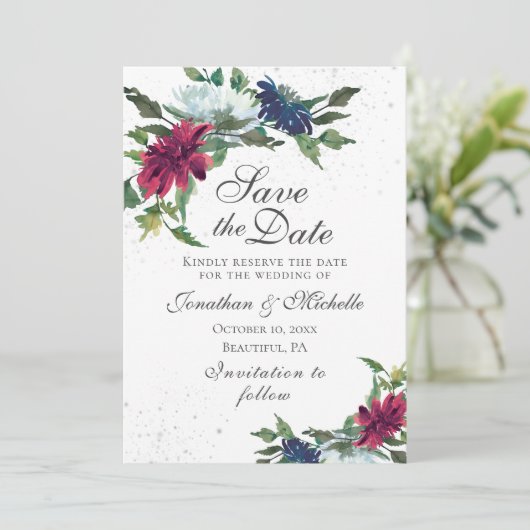 ブルゴーニュ白エレガント青結婚フローラ セーブザデート (スタンド正面)