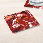 ブルゴーニュ白デジタル流体アート スクエアペーパーコースター (アングル)