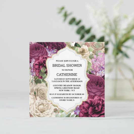 ブルゴーニュ白バラ花エレガントヴィンテージ枠 招待状 (スタンド正面)