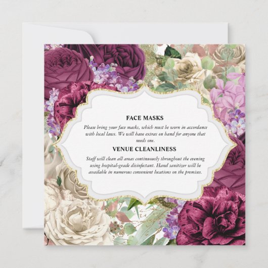 ブルゴーニュ白バラ花エレガントヴィンテージ枠 招待状 (裏面)