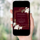 ブルゴーニュ白花模様金ゴールド幾何結婚の 招待状