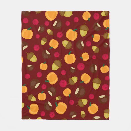 ブルゴーニュ秋のカボチャの果実の栗のパターン フリースブランケット (正面)