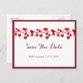 ブルゴーニュ秋のリーフウェディング日付カードを保存 案内ポストカード (正面/裏面)