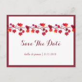 ブルゴーニュ秋のリーフウェディング日付カードを保存 案内ポストカード (正面)