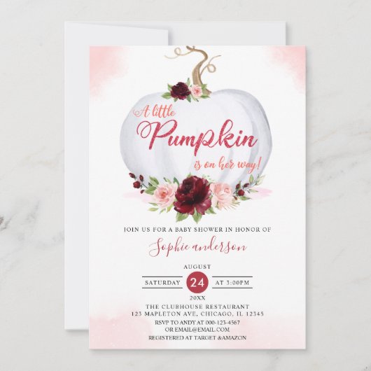 ブルゴーニュ秋の小さなかぼちゃの秋赤ちゃんシャワー 招待状 (正面)