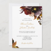 ブルゴーニュ秋の秋フローラ結婚ラスティックの侵略 招待状 (正面)