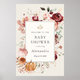 ブルゴーニュ秋の花模様ベビーシャワーウェルカム ポスター