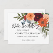 ブルゴーニュ秋ガーデンフローラ結婚式の日付を保存 案内ポストカード (正面/裏面)