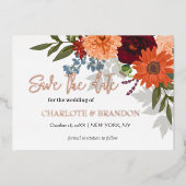 ブルゴーニュ秋ガーデンフローラ結婚式の日付を保存 箔招待状 (正面)