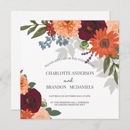 ブルゴーニュ秋ガーデンフローラ結婚式招待状 招待状 (正面/裏面)