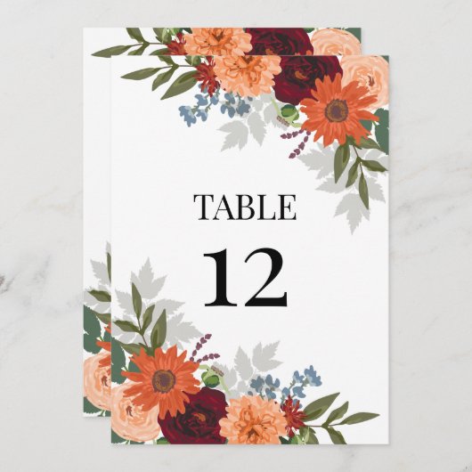 ブルゴーニュ秋ガーデン結婚フローラのテーブル番号 (正面/裏面)