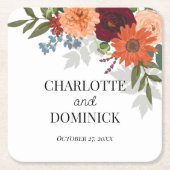 ブルゴーニュ秋ガーデン結婚フローラ スクエアペーパーコースター (正面)